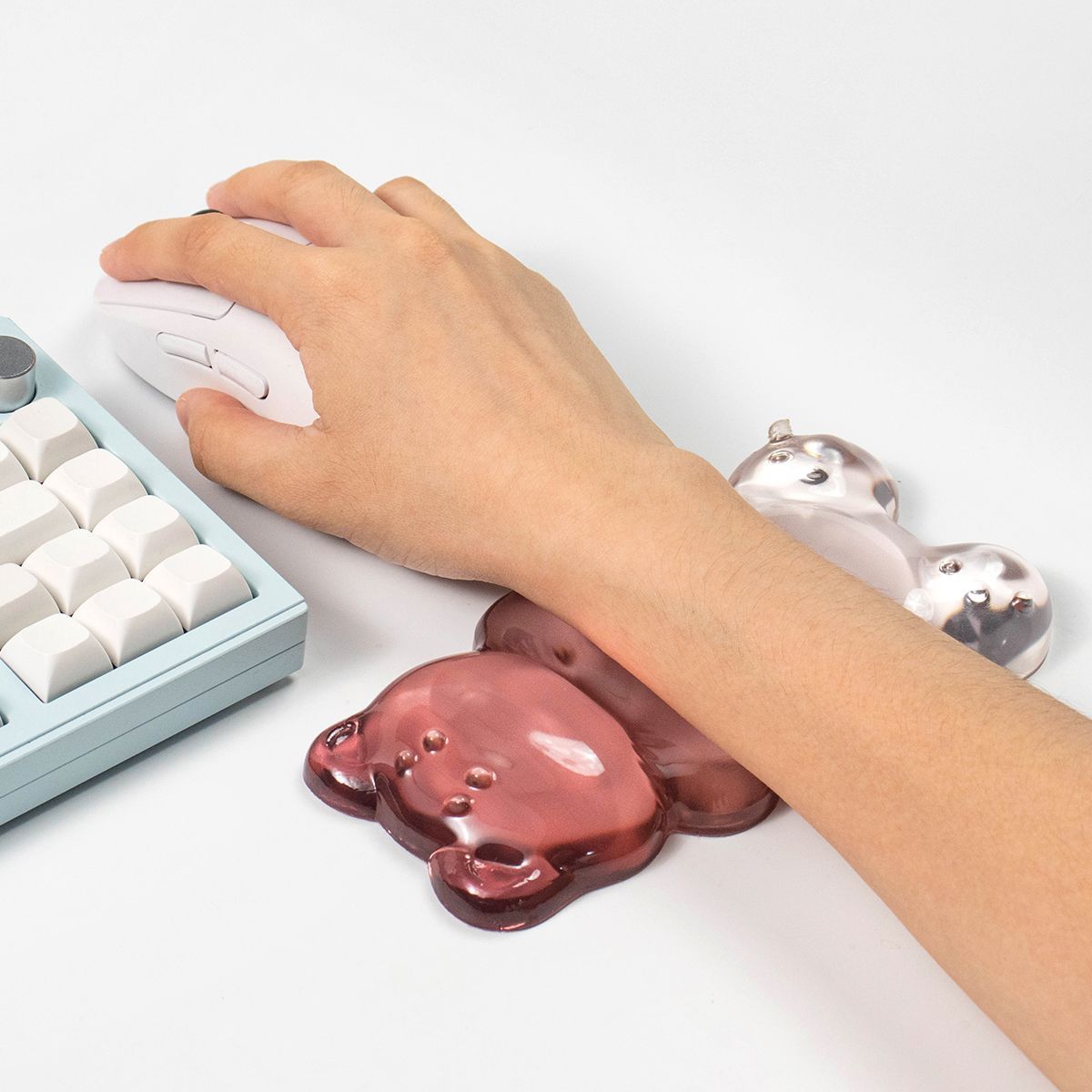 Gaming Keyboard Number Pad - Schattige beer-vormige polssteun, transparante gel muismat,