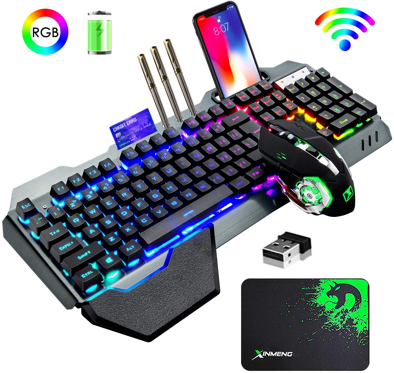 Gaming Keyboard Ergonomic - K680 Draadloos gamingtoetsenbord en muiscombinatie, regenboog