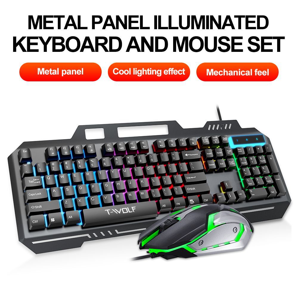 Gaming Keyboard Mouse Combo - T WOLF TF600 Bedraad gamingtoetsenbord met